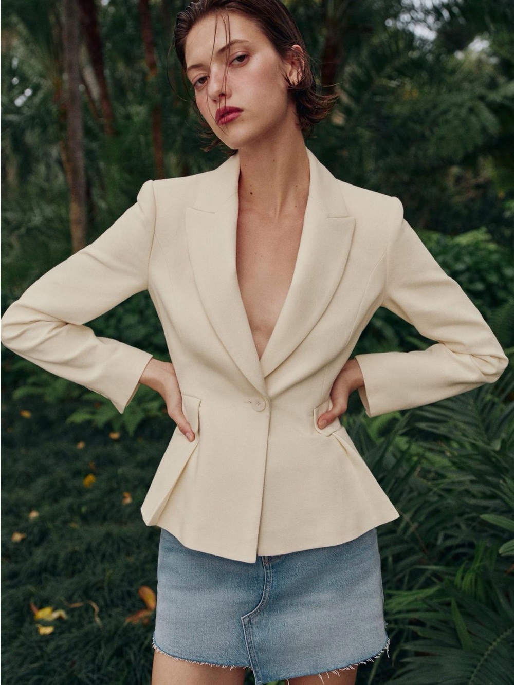 Zara Women's Ivory Tailored Single-Button Blazer